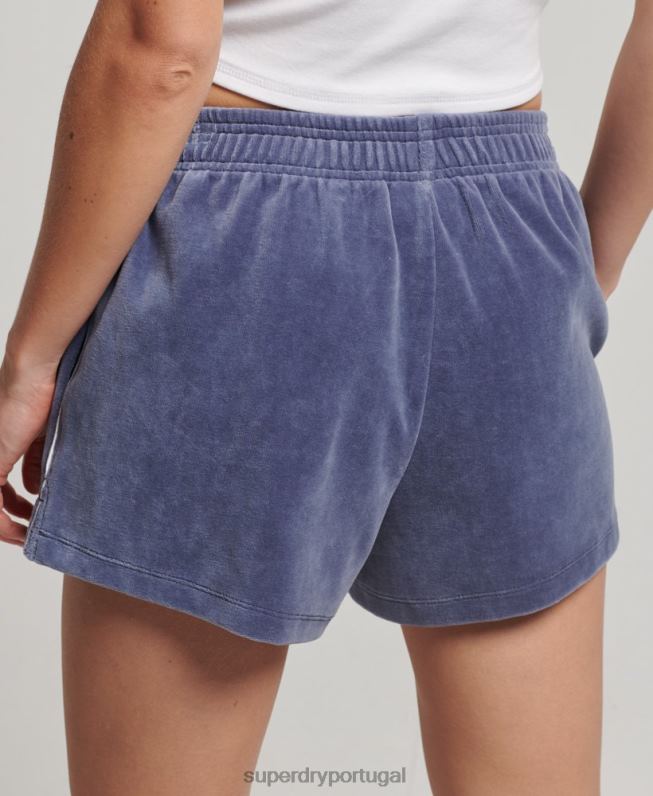 shorts de veludo com logo s mulheres azul roupas Superdry 2208H3145