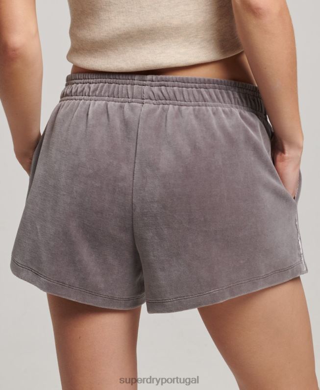 shorts de veludo com logo s mulheres cinza roupas Superdry 2208H3146