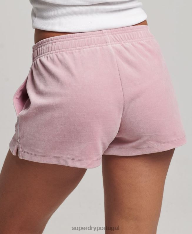 shorts de veludo com logo s mulheres rosa roupas Superdry 2208H3120