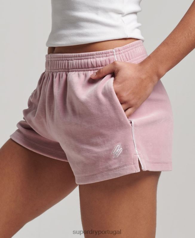 shorts de veludo com logo s mulheres rosa roupas Superdry 2208H3120