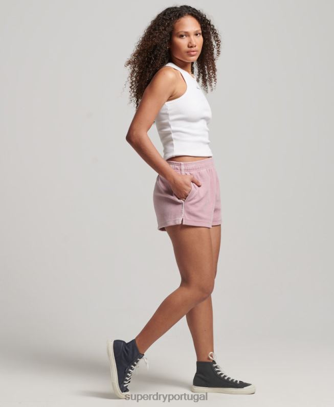 shorts de veludo com logo s mulheres rosa roupas Superdry 2208H3120