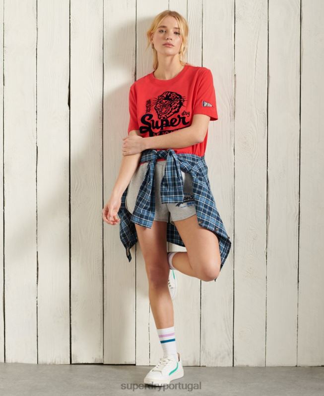 shorts duo com logo vintage mulheres cinza claro roupas Superdry 2208H3172