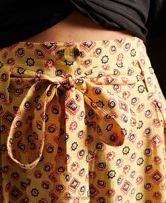 shorts impressos paperbag mulheres amarelo roupas Superdry 2208H3160