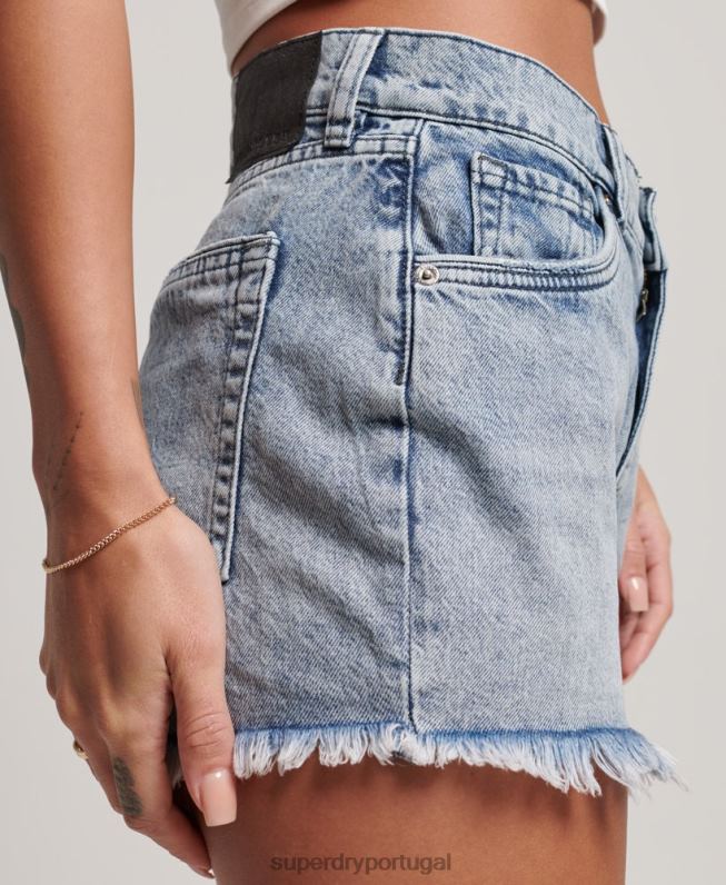 shorts jeans cintura alta studios de algodão orgânico mulheres azul claro roupas Superdry 2208H3097