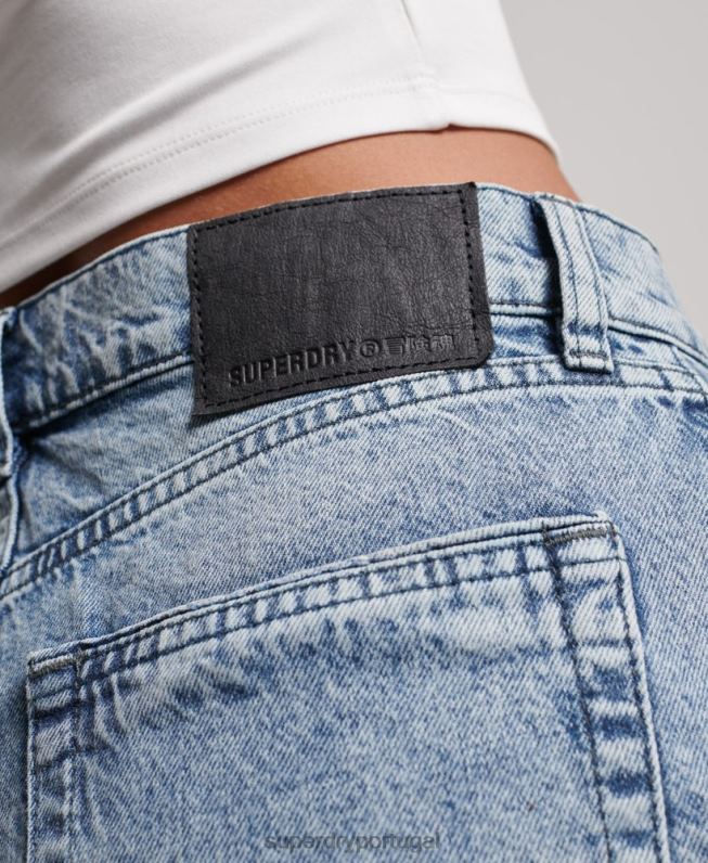 shorts jeans cintura alta studios de algodão orgânico mulheres azul claro roupas Superdry 2208H3097