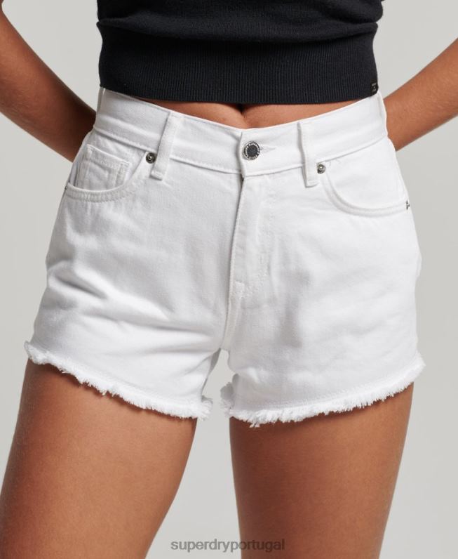 shorts jeans de cintura alta mulheres branco roupas Superdry 2208H2024