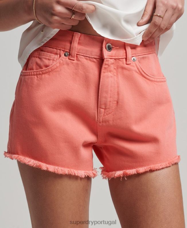 shorts jeans de cintura alta mulheres coral roupas Superdry 2208H3104