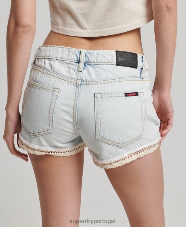 shorts jeans quentes mulheres azul claro roupas Superdry 2208H3144