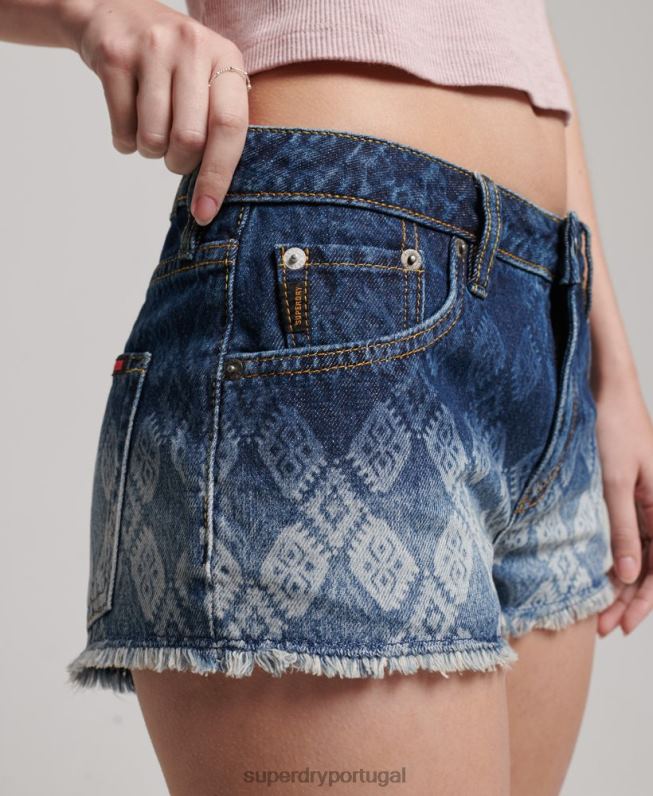 shorts jeans quentes mulheres azul escuro roupas Superdry 2208H3110