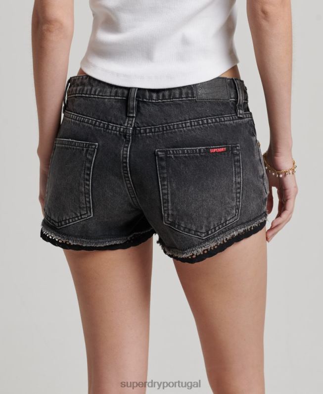 shorts jeans quentes mulheres preto roupas Superdry 2208H3102