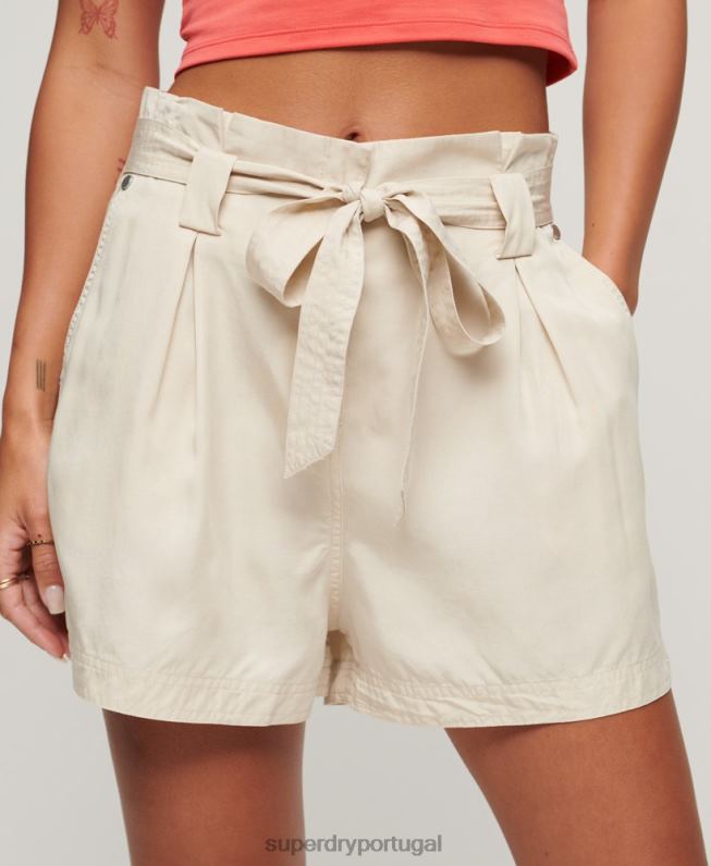 shorts paperbag do deserto mulheres bege roupas Superdry 2208H3106