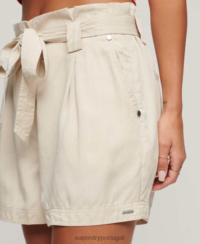shorts paperbag do deserto mulheres bege roupas Superdry 2208H3106