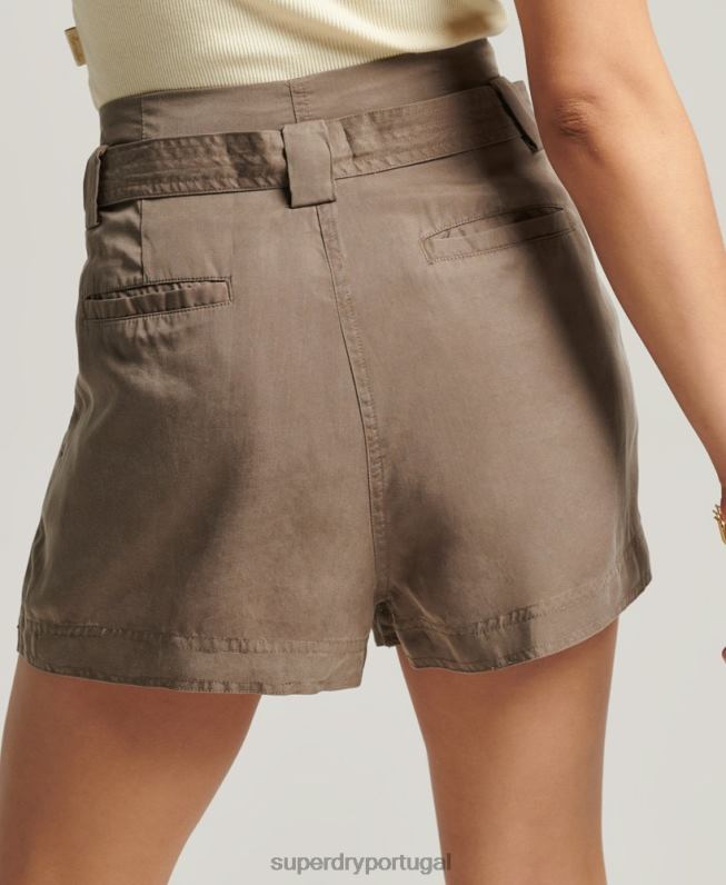 shorts paperbag do deserto mulheres cáqui roupas Superdry 2208H3091