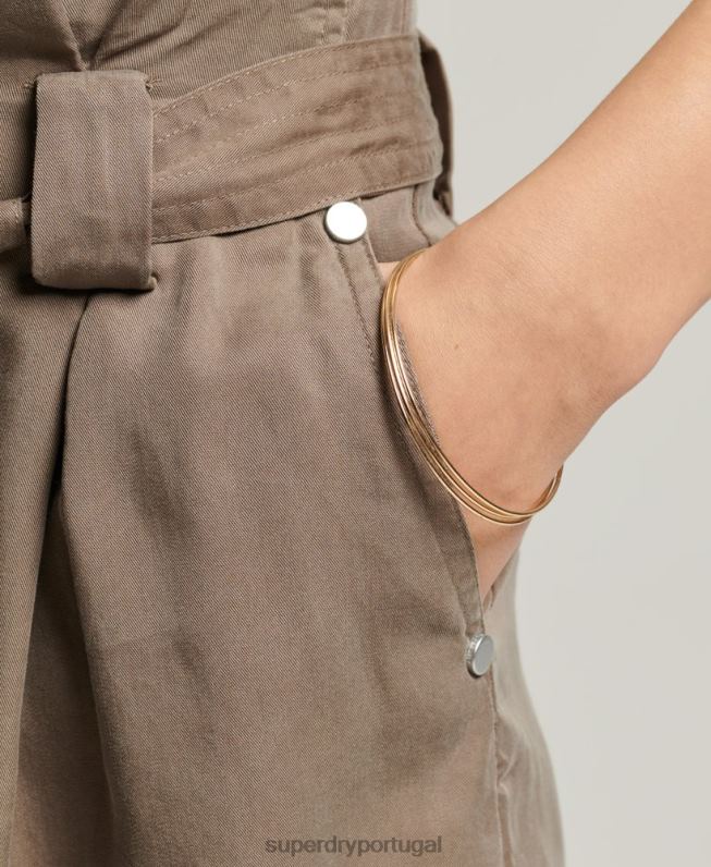 shorts paperbag do deserto mulheres cáqui roupas Superdry 2208H3091