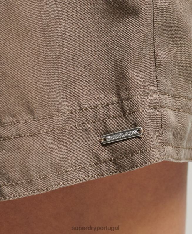 shorts paperbag do deserto mulheres cáqui roupas Superdry 2208H3091