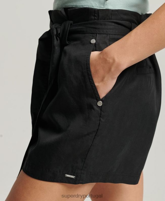 shorts paperbag do deserto mulheres preto roupas Superdry 2208H3154