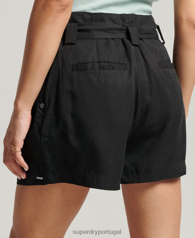 shorts paperbag do deserto mulheres preto roupas Superdry 2208H3154