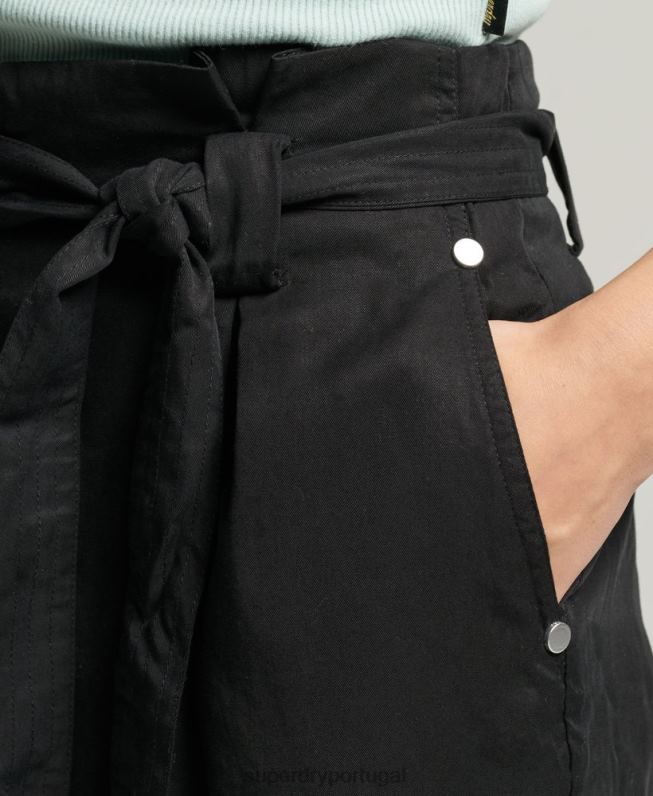 shorts paperbag do deserto mulheres preto roupas Superdry 2208H3154