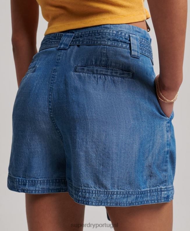 shorts paperbag mulheres azul roupas Superdry 2208H3139