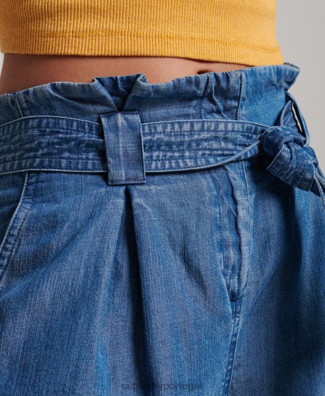 shorts paperbag mulheres azul roupas Superdry 2208H3139