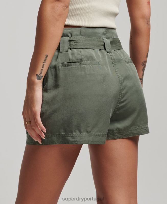 shorts paperbag mulheres verde roupas Superdry 2208H3166