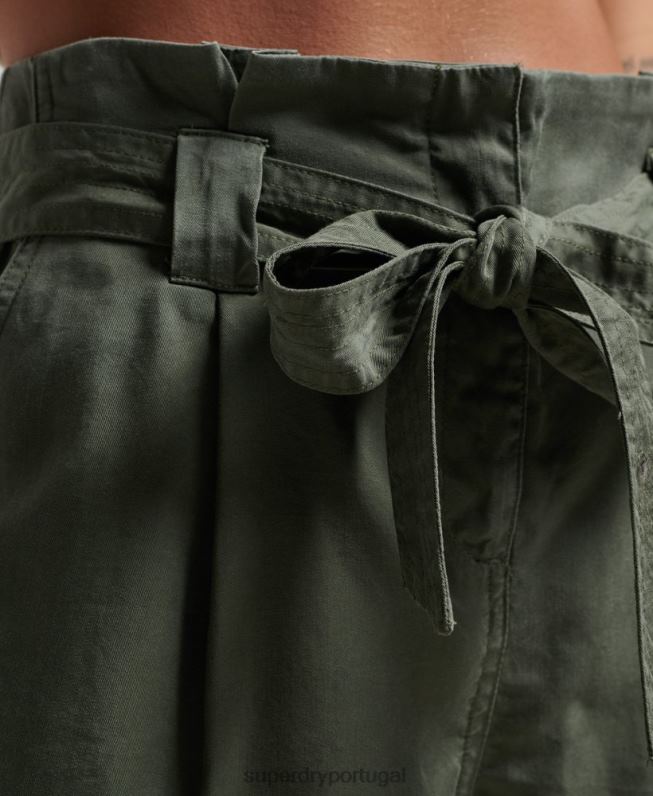 shorts paperbag mulheres verde roupas Superdry 2208H3166