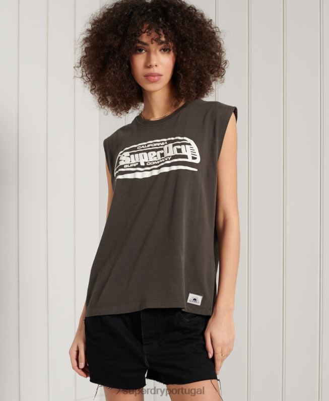 cali surf gráfico regata mulheres cinza escuro roupas Superdry 2208H6719