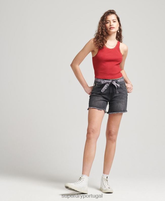 colete de renda vintage de algodão orgânico mulheres vermelho roupas Superdry 2208H3049