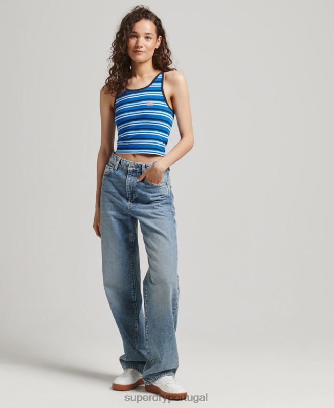 colete listrado cali vintage mulheres azul claro roupas Superdry 2208H2986