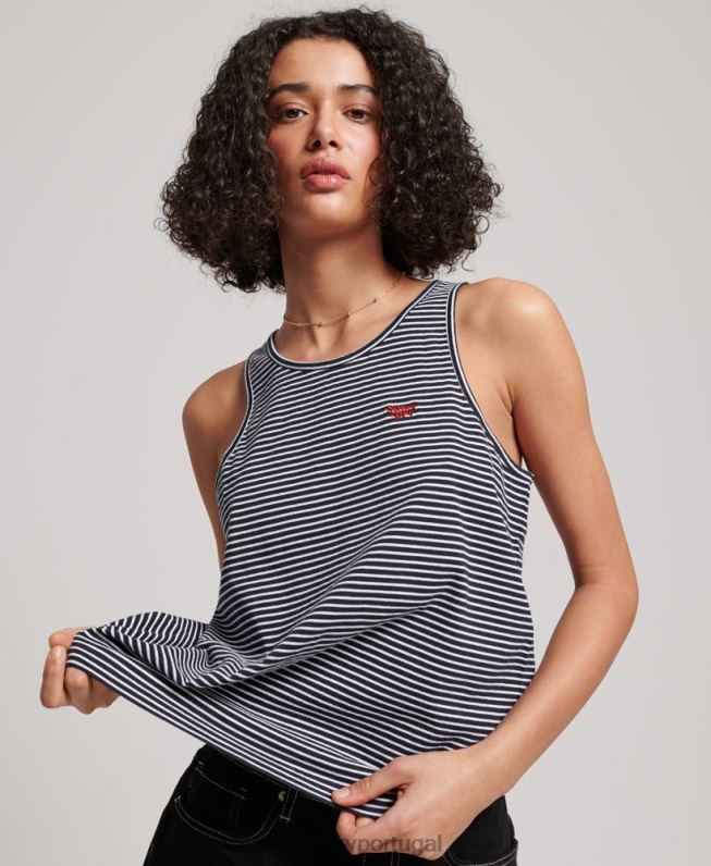 colete listrado vintage de algodão orgânico mulheres marinha roupas Superdry 2208H2184