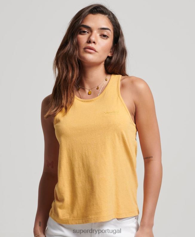 colete logotipo vintage mulheres amarelo roupas Superdry 2208H3002