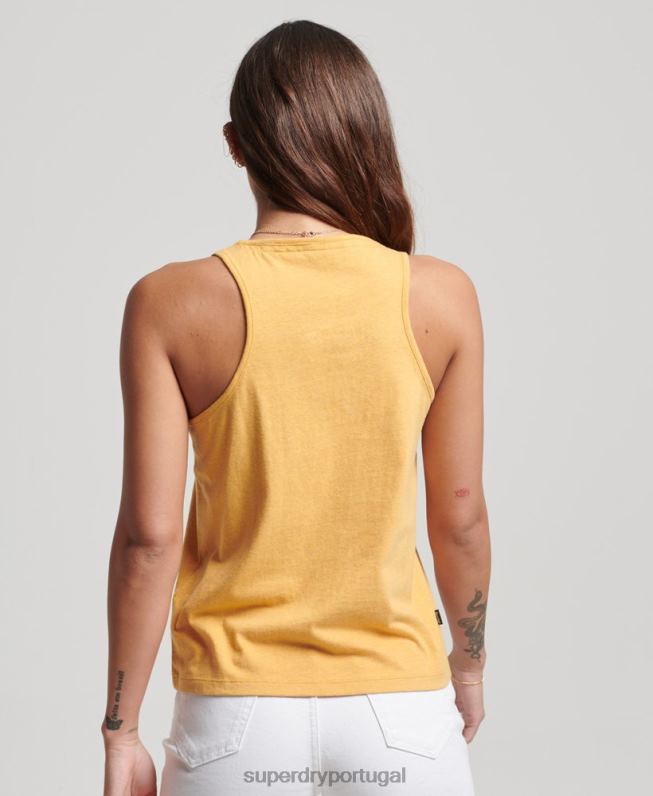 colete logotipo vintage mulheres amarelo roupas Superdry 2208H3002