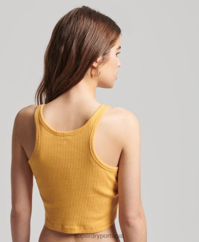 colete vintage canelado de algodão orgânico mulheres amarelo roupas Superdry 2208H6701