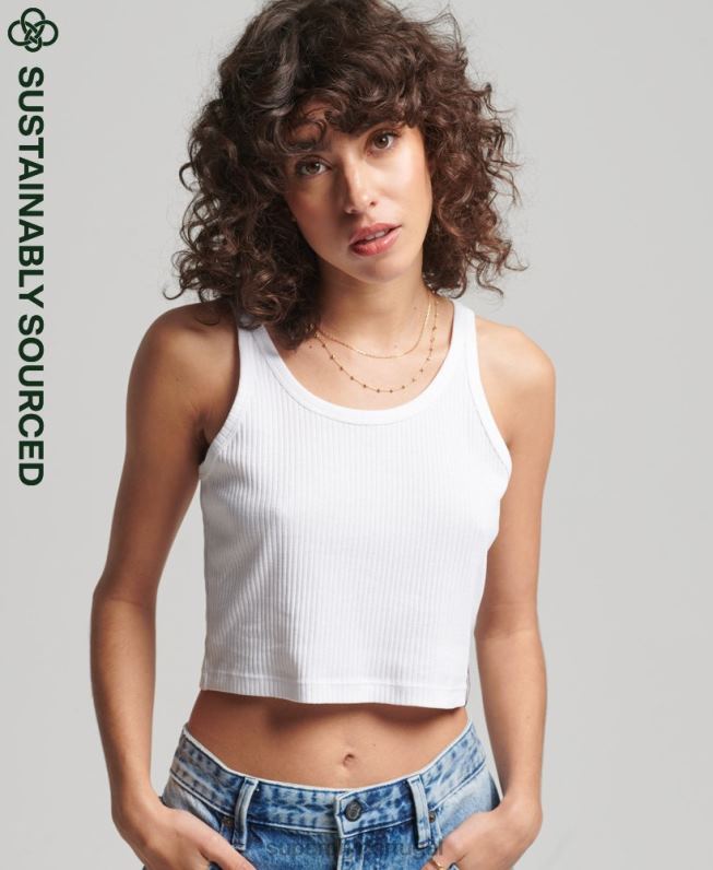 colete vintage canelado de algodão orgânico mulheres branco roupas Superdry 2208H6699