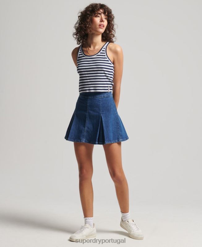 colete vintage canelado de algodão orgânico mulheres marinha roupas Superdry 2208H6700