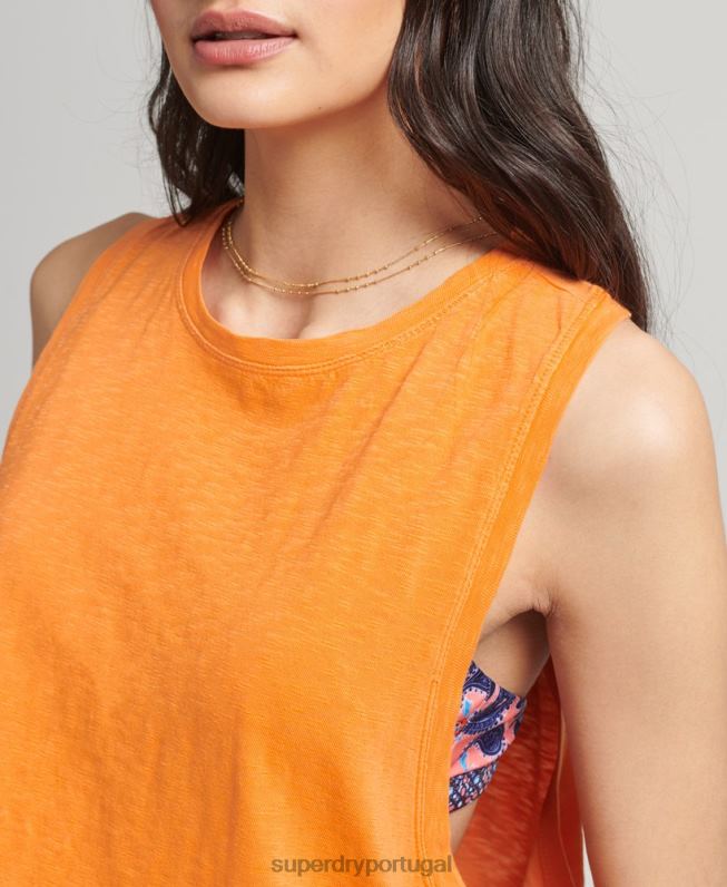 colete vintage surf ranchero de algodão orgânico mulheres laranja roupas Superdry 2208H6573