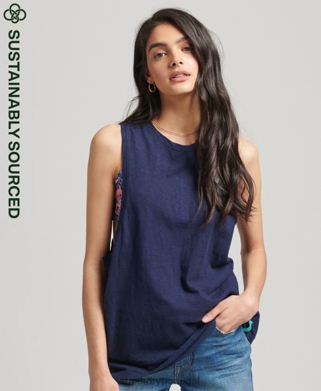 colete vintage surf ranchero de algodão orgânico mulheres marinha roupas Superdry 2208H6768