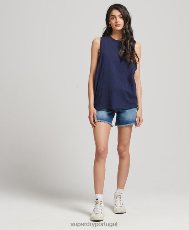 colete vintage surf ranchero de algodão orgânico mulheres marinha roupas Superdry 2208H6768