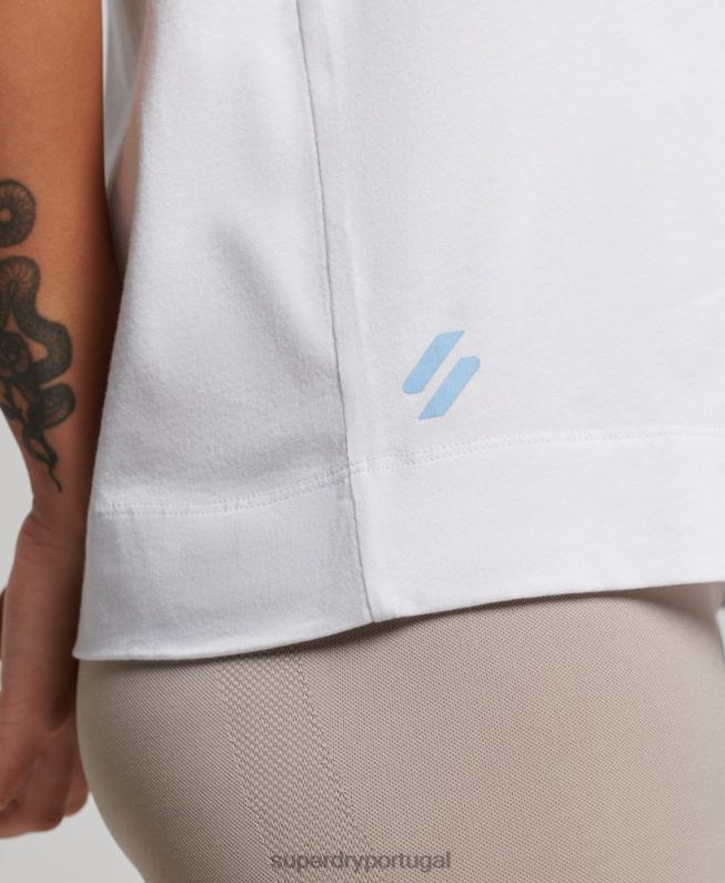 regata com gola simulada de trem de trem de algodão orgânico mulheres branco roupas Superdry 2208H3009