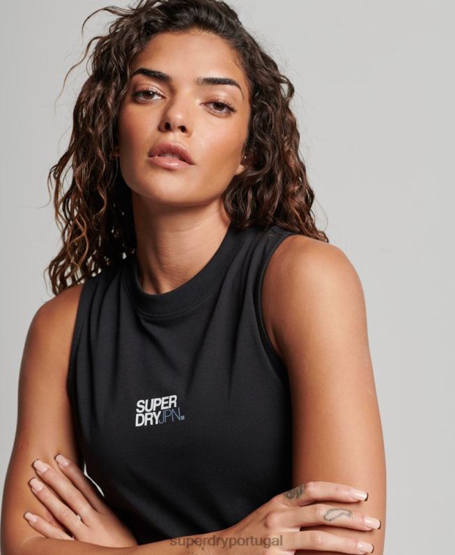 regata com gola simulada de trem de trem de algodão orgânico mulheres preto roupas Superdry 2208H2881