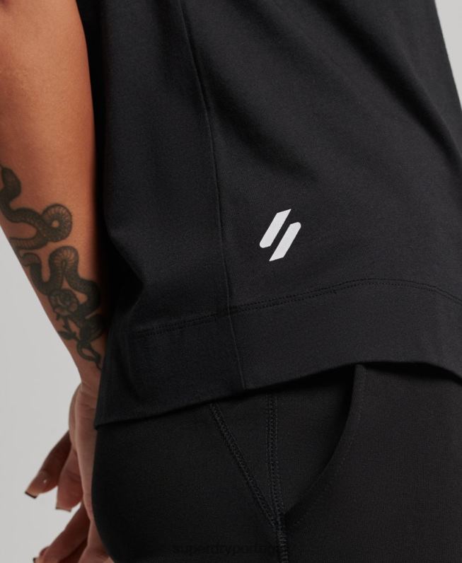 regata com gola simulada de trem de trem de algodão orgânico mulheres preto roupas Superdry 2208H2881