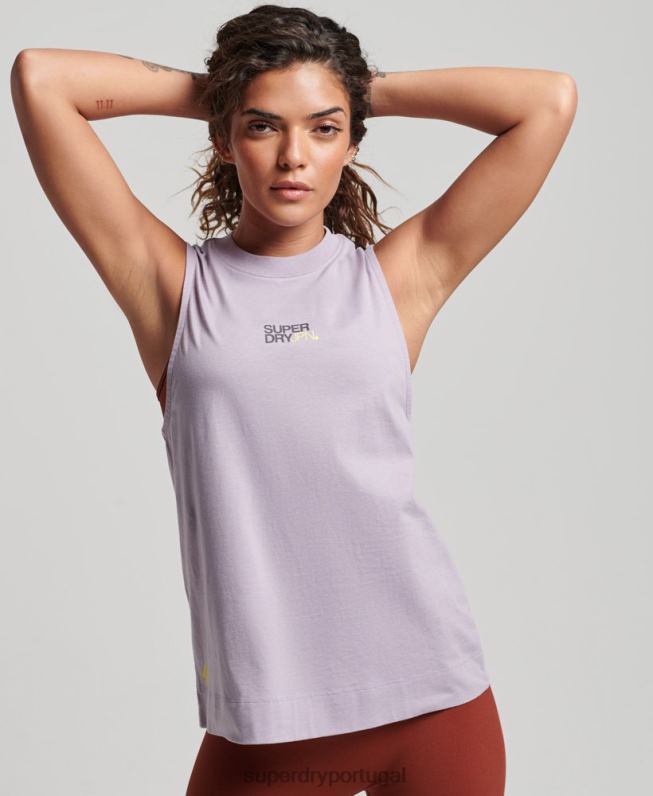 regata com gola simulada de trem de trem de algodão orgânico mulheres roxo roupas Superdry 2208H2922