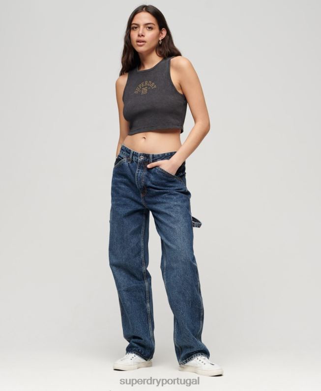 regata com recorte waffle da Athletic Essentials mulheres cinza escuro roupas Superdry 2208H1960