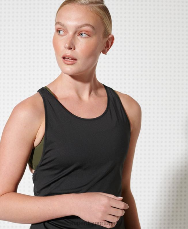 regata com tiras de treino mulheres preto roupas Superdry 2208H3077