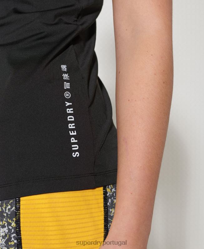 regata com tiras de treino mulheres preto roupas Superdry 2208H3077