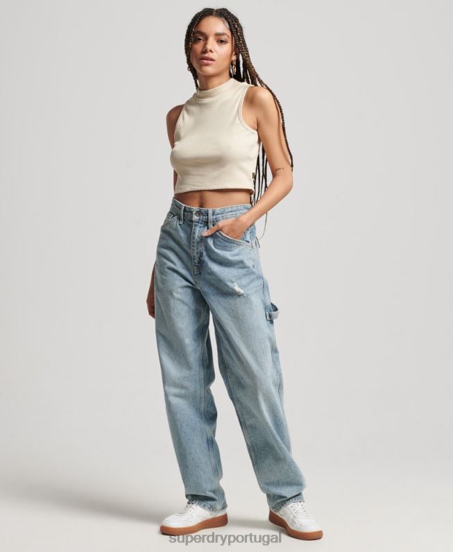 regata cropped com decote falso mulheres cinza claro roupas Superdry 2208H2940