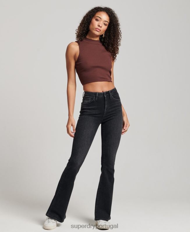regata cropped com decote falso mulheres marrom roupas Superdry 2208H2954