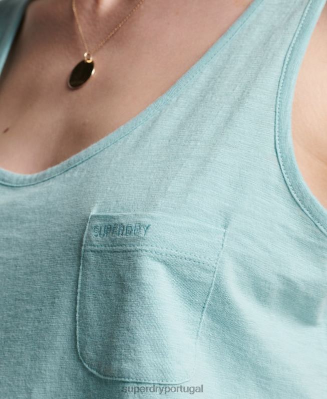 regata de bolso de algodão orgânico mulheres azul roupas Superdry 2208H6744