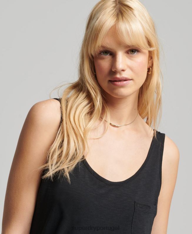 regata de bolso studios de algodão orgânico mulheres preto roupas Superdry 2208H6771