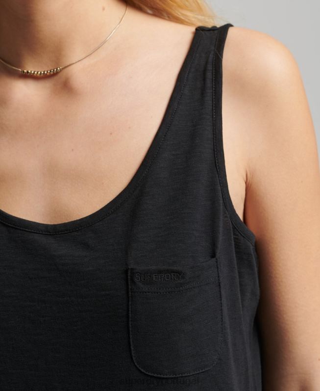regata de bolso studios de algodão orgânico mulheres preto roupas Superdry 2208H6771